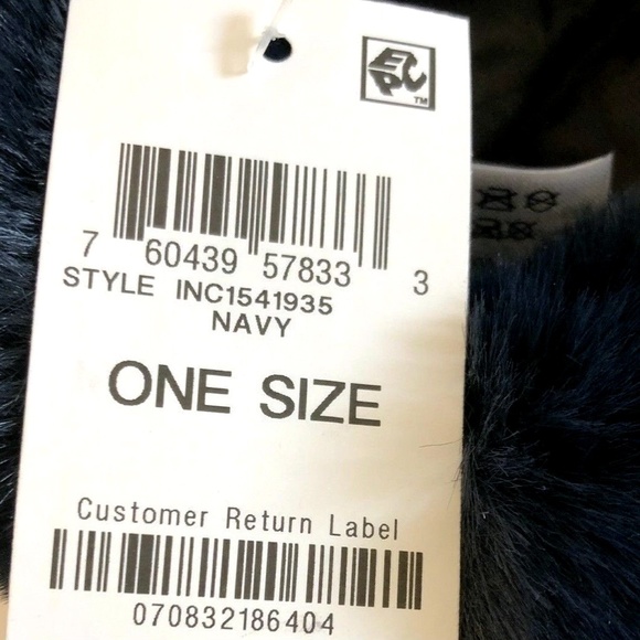 (NWT) INC International Concepts Navy Woven Shine Faux Fur Trapper OSFM - Picture 10 of 10